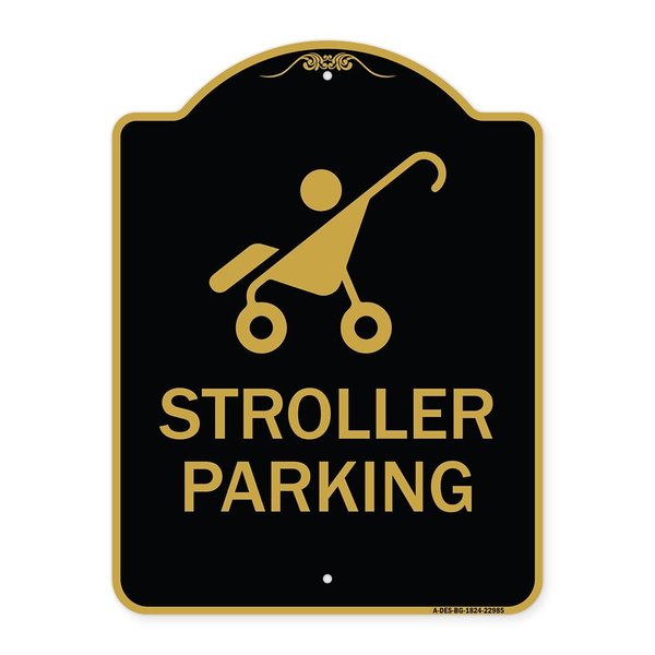 Signmission Reserved Stroller Parking W/ Graphic, Black & Gold Aluminum Sign, 18" x 24", BG-1824-22985 A-DES-BG-1824-22985